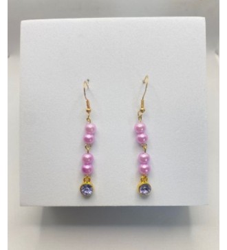 Boucles d'oreilles pendantes or avec pierre violette