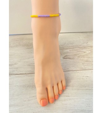 Bracelet de cheville perles violettes et jaunes en argent