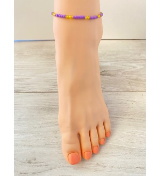 Bracelet de cheville perles jaunes et violettes élégantes