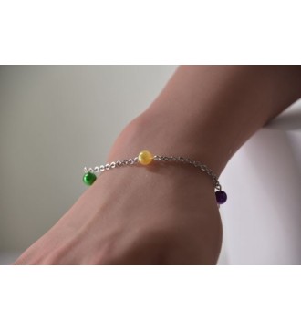 Bracelet Raiponce argenté avec perles colorées féeriques
