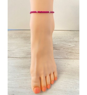 Bracelet de cheville bordeaux et argenté élégant