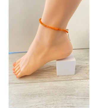Bracelet de cheville en perles oranges et argenté