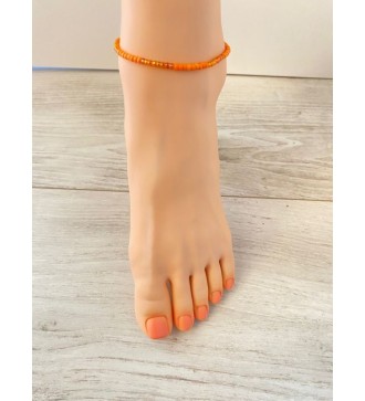 Bracelet de cheville en perles oranges et argenté