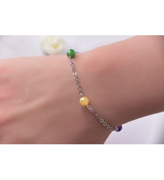 Bracelet Raiponce argenté avec perles colorées féeriques