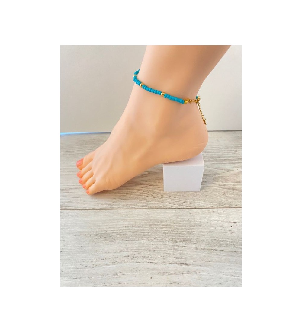 Bracelet de cheville bleu azur et doré - Elégance !