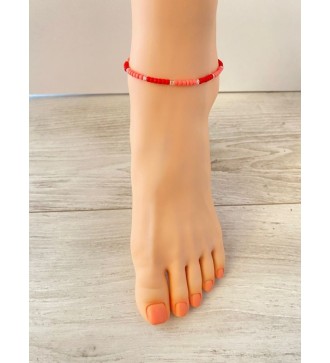 Bracelet de cheville rouge et saumon . Elégance dorée !