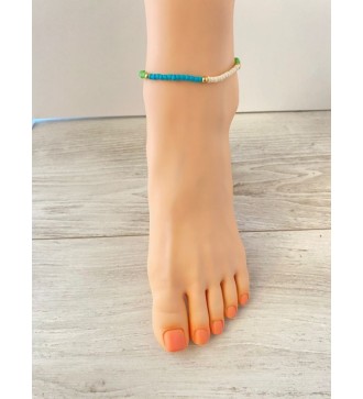 Bracelet de cheville coloré en perles et or 24K