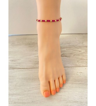 Bracelet de cheville bordeaux avec perles dorées 24 K
