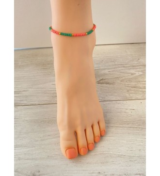 Bracelet de cheville saumon et vert en or 24K