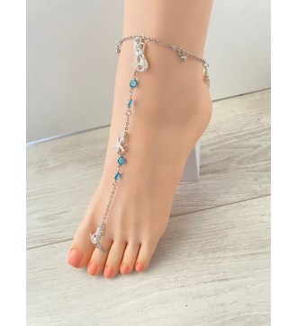 Bijou de pieds argent 925 : sirène , étoile de mer , perles