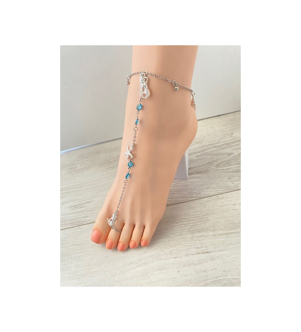 Bijou de pieds argent 925 : sirène , étoile de mer , perles