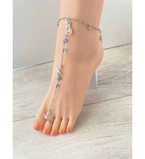 Bijou de pieds argent 925 : sirène , étoile de mer , perles