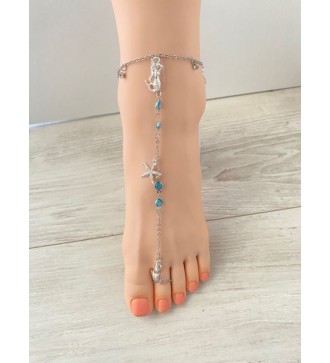 Bijou de pieds argent 925 : sirène , étoile de mer , perles