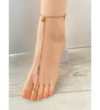 Bijoux de pieds or 24K : coeur doré et pierre rose