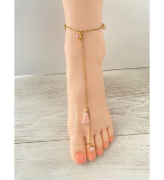 Bijoux de pieds or 24K : coeur doré et pierre rose