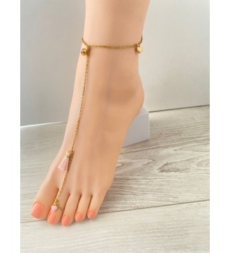 Bijoux de pieds or 24K : coeur doré et pierre rose