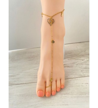 Bijou de pieds or 24K ; coeur doré et strass scintillant