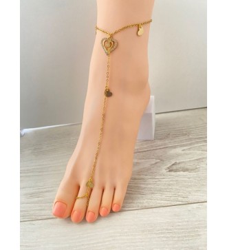 Bijou de pieds or 24K ; coeur doré et strass scintillant