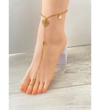 Bijou de pieds or 24K ; coeur doré et strass scintillant