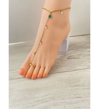 Bijou de pieds or 24 K ; pierre bleue et perle élégante