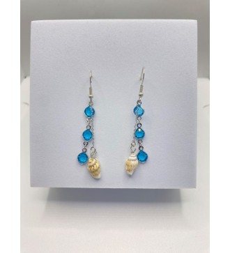Boucles d'oreilles coquillage et perle bleue en argent 925
