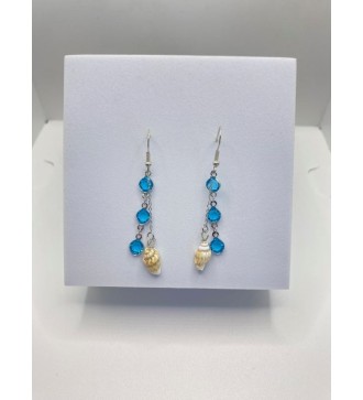 Boucles d'oreilles coquillage et perle bleue en argent 925