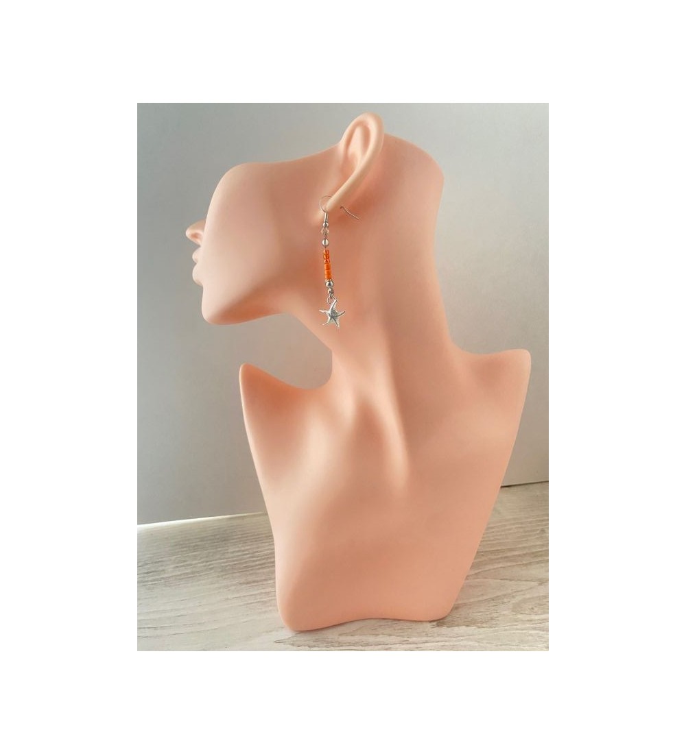 Boucles d'oreilles étoile de mer avec perles orange 925