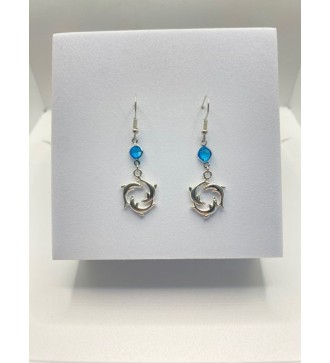 Boucles d'oreilles dauphins avec perle bleu 925