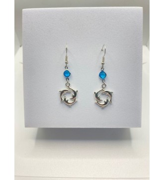 Boucles d'oreilles dauphins avec perle bleu 925