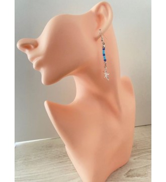Boucles d'oreilles étoile de mer et perles bleues 925