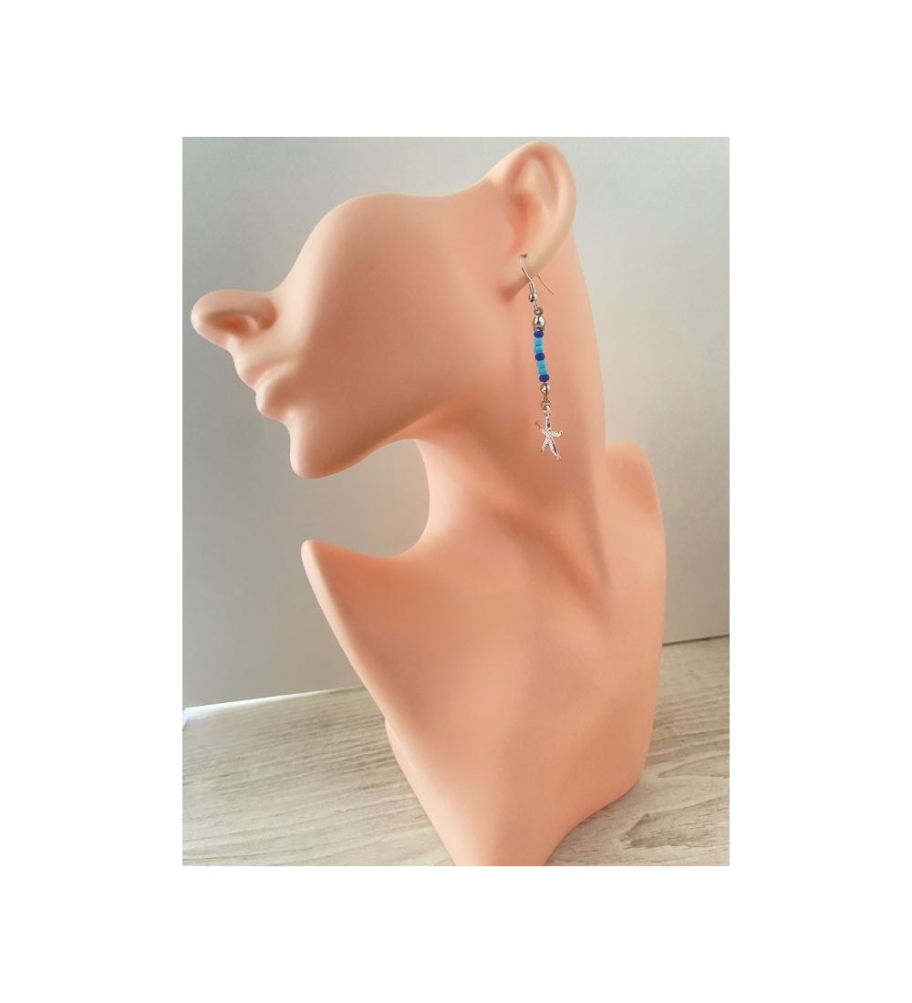 Boucles d'oreilles étoile de mer et perles bleues 925