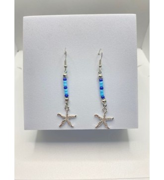 Boucles d'oreilles étoile de mer et perles bleues 925