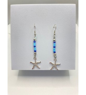 Boucles d'oreilles étoile de mer et perles bleues 925
