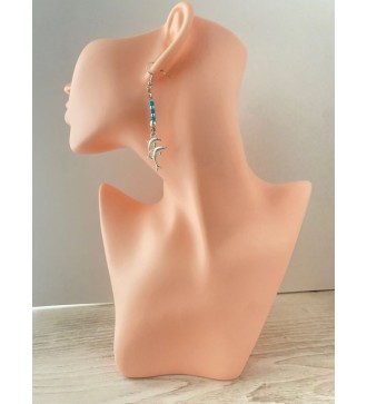 Boucles d'oreilles dauphins et perles bleues 925