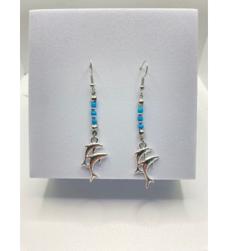 Boucles d'oreilles dauphins et perles bleues 925