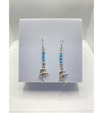 Boucles d'oreilles dauphins et perles bleues 925