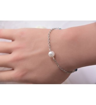 Bracelet argenté avec perles blanches et bleutées élégantes