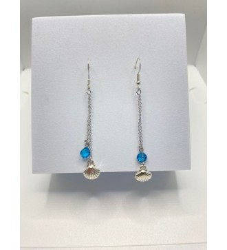 Boucles d'oreilles perle bleu et coquillage argenté élégantes