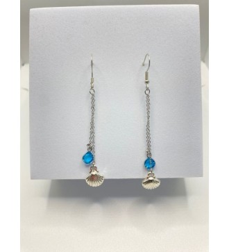 Boucles d'oreilles perle bleu et coquillage argenté élégantes