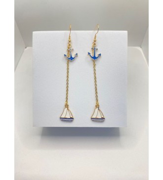 Boucles d'oreilles ancre et voilier en plaqué or 24K