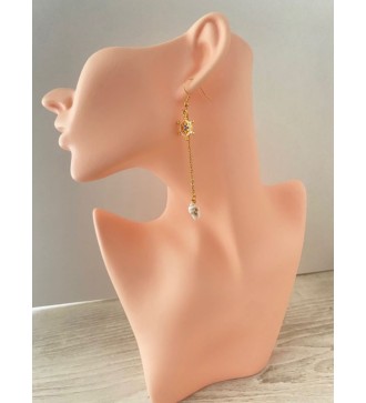Boucles d'oreilles barre bateau et coquillage plaqué or 24K