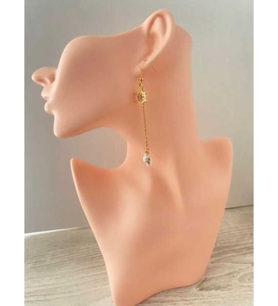 Naval – Boucles d’oreilles barre de bateau pendentif coquillage