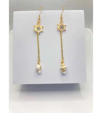 Boucles d'oreilles barre bateau et coquillage plaqué or 24K