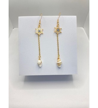Boucles d'oreilles barre bateau et coquillage plaqué or 24K