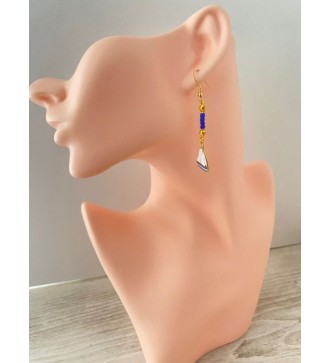 Boucles d'oreilles voilier perles bleues plaqué or 24K