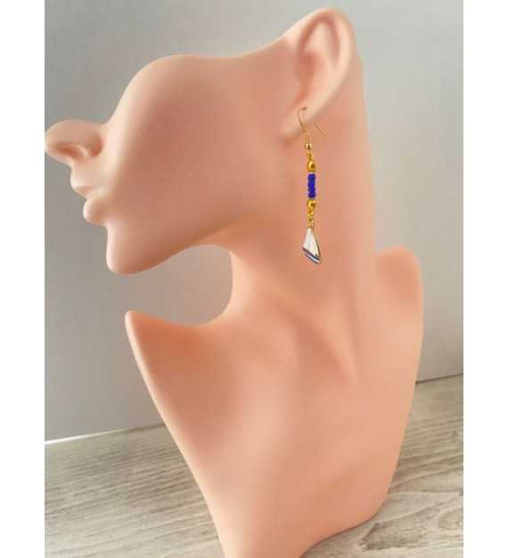 Bateau Bleu –Boucles d’oreilles perles bleues acier inoxydable