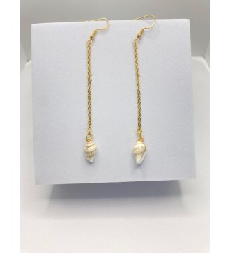 Boucles d'oreilles coquillage plaqué or 24K en chaîne