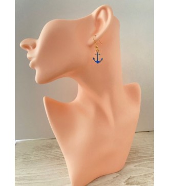 Boucles d'oreilles plaquées or 24K avec ancre bleue