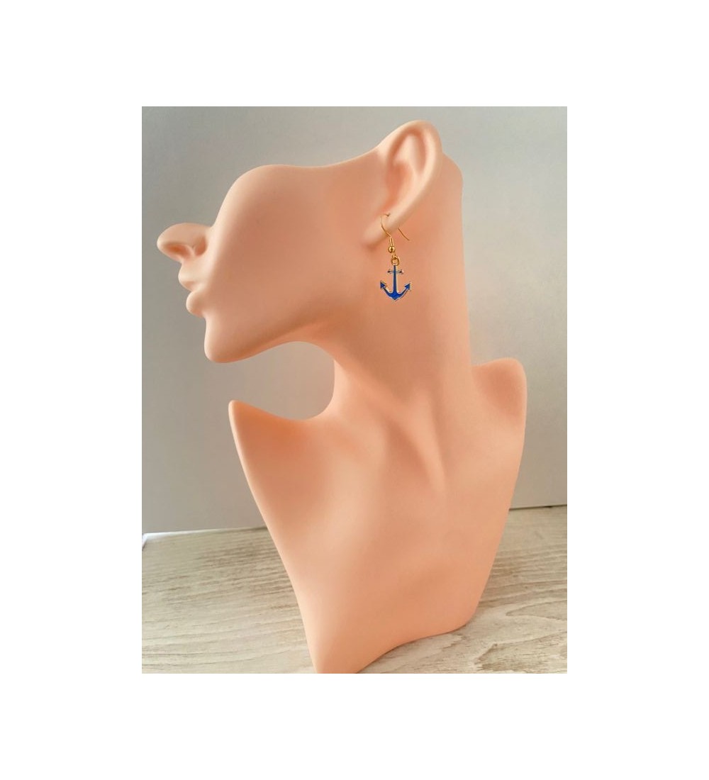 Boucles d'oreilles plaquées or 24K avec ancre bleue