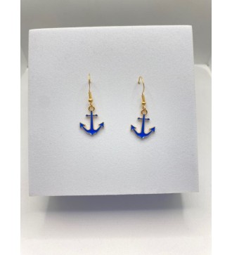 Boucles d'oreilles plaquées or 24K avec ancre bleue